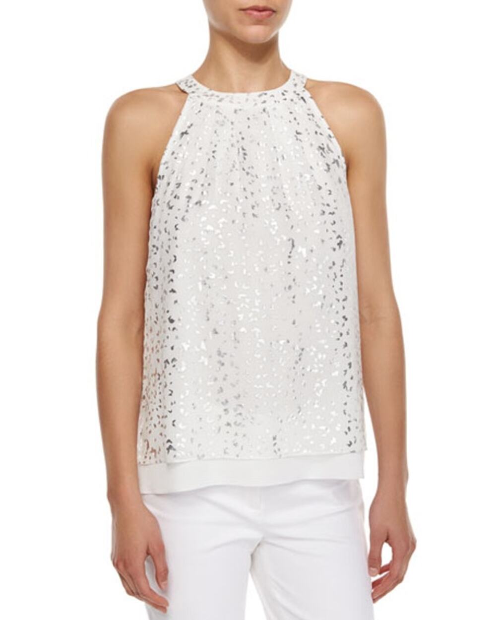 Diane Von Furstenberg Women's Parvay White/Metallic Silver Chiffon Silk Top 4